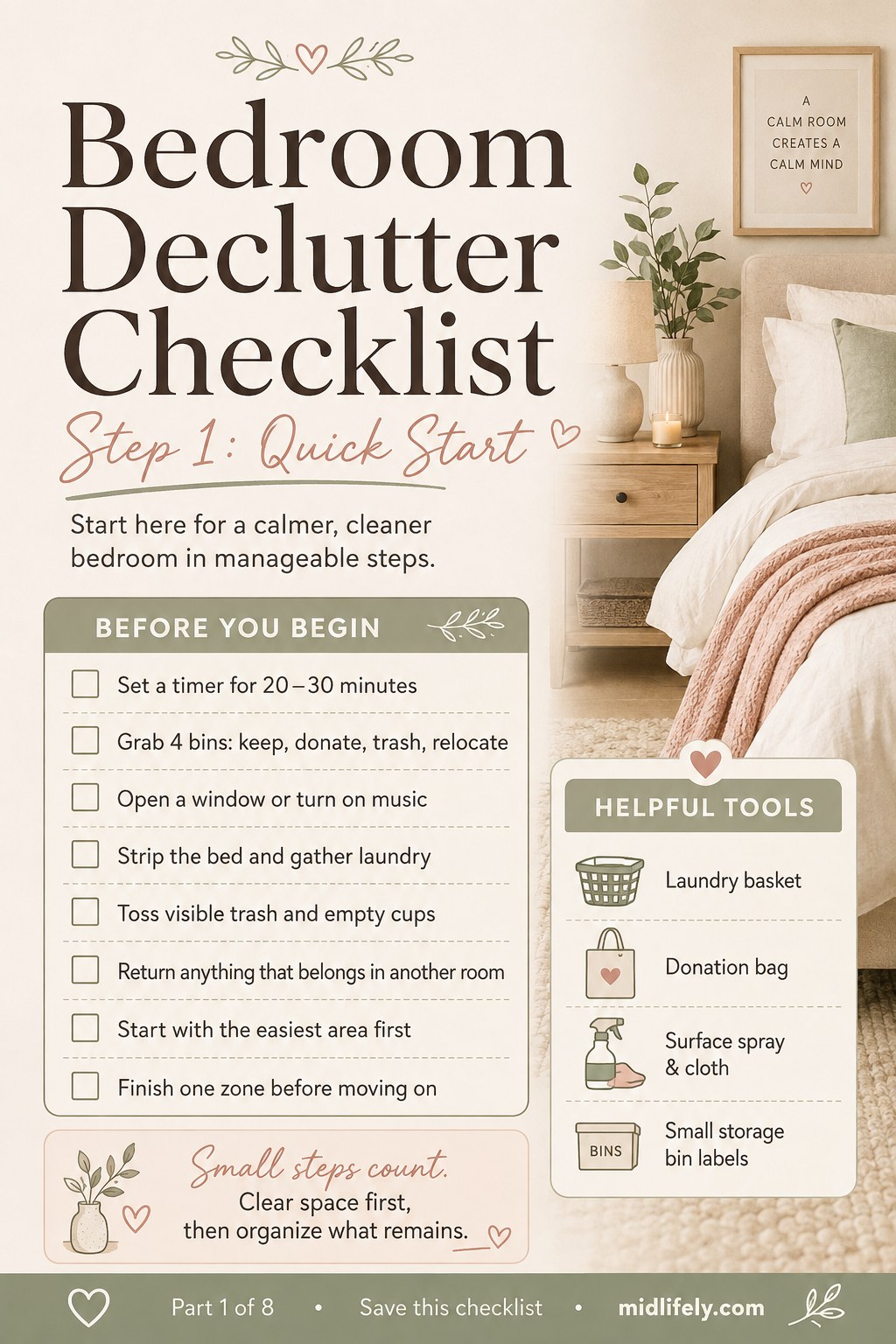 8 Steps To A Calmer Bedroom - The Full Declutter Checklist