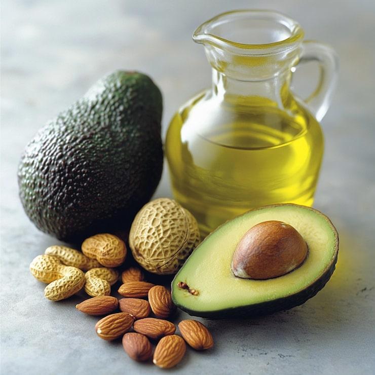 Avocado nuts and olive oil healthy fats