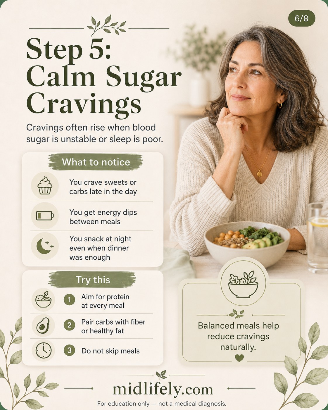 Bowl of balanced food illustrating how to calm sugar cravings after 40