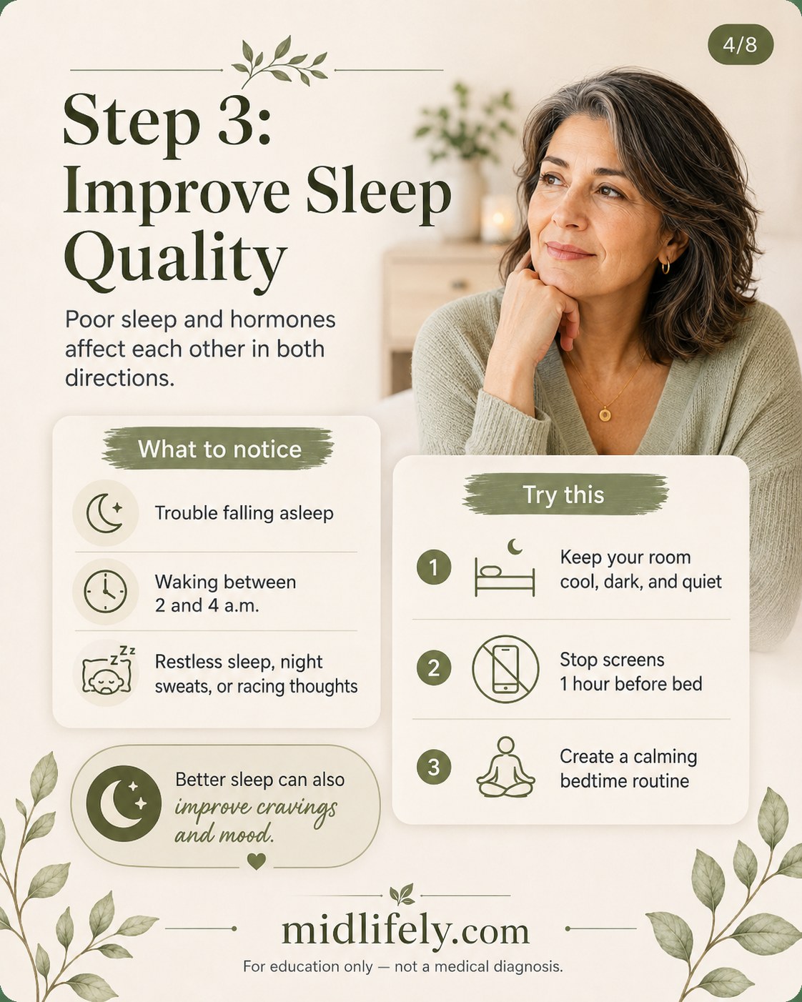 Sleep quality tips addressing hormone imbalance signs after 40 like night waking