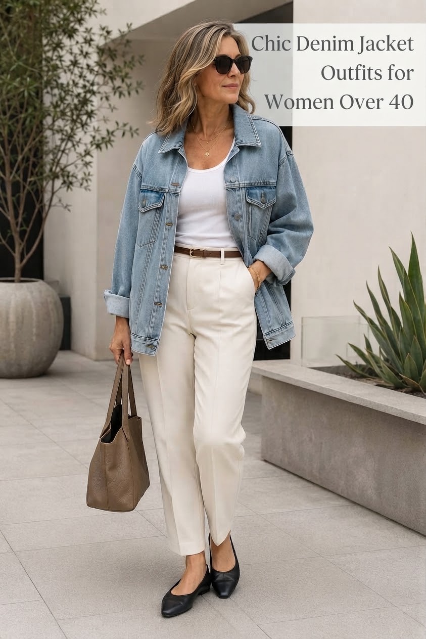 Chic Denim Jacket Outfits for Women Over 40